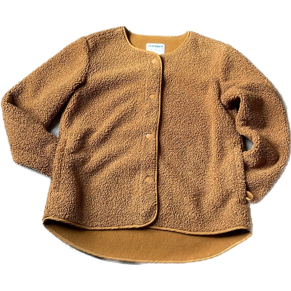Old Navy Fuzzy Snap Shacket  with slight high-low and pockets.
